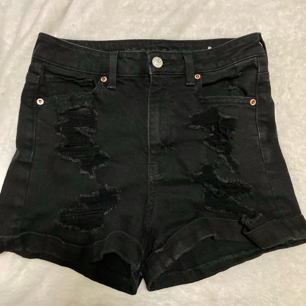 American Eagle Stretch Black Denim Shorts, Size 4